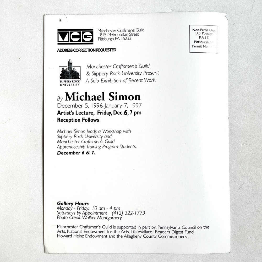 Michael Simon Ceramic Tumbler Exhibit Postcard 1997 - Picture 4 of 6